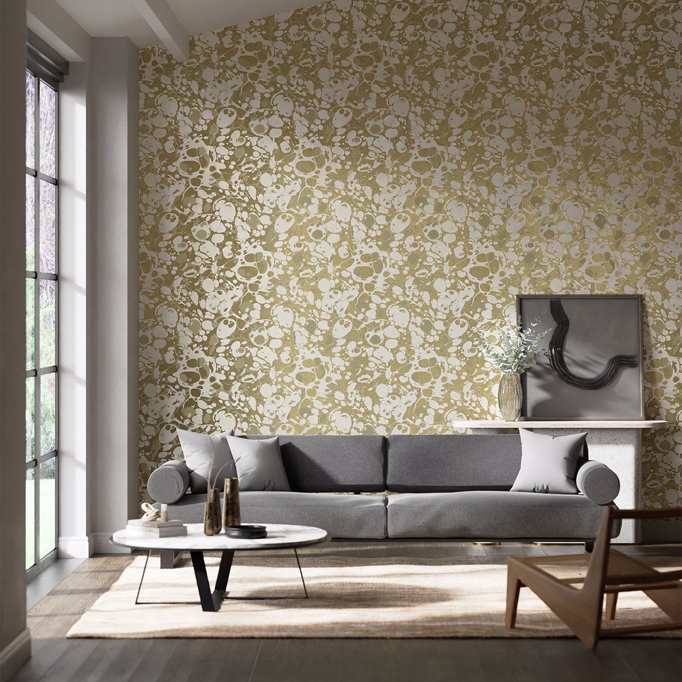 Marble Wallpaper - Incense/Soft Focus/Gold - Harlequin - HQN2112836 - Morris Wallpaper