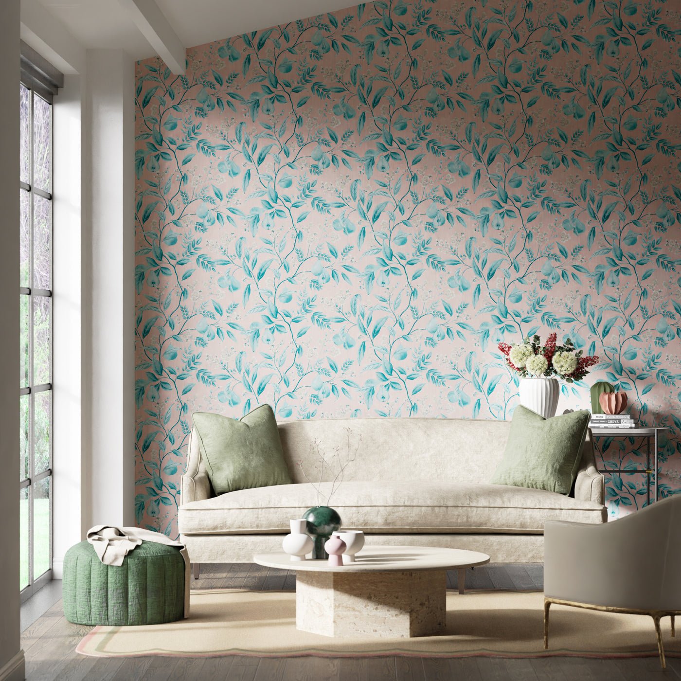 Marie Wallpaper - Rose/ Lagoon - Harlequin - HDHW112910 - Morris Wallpaper