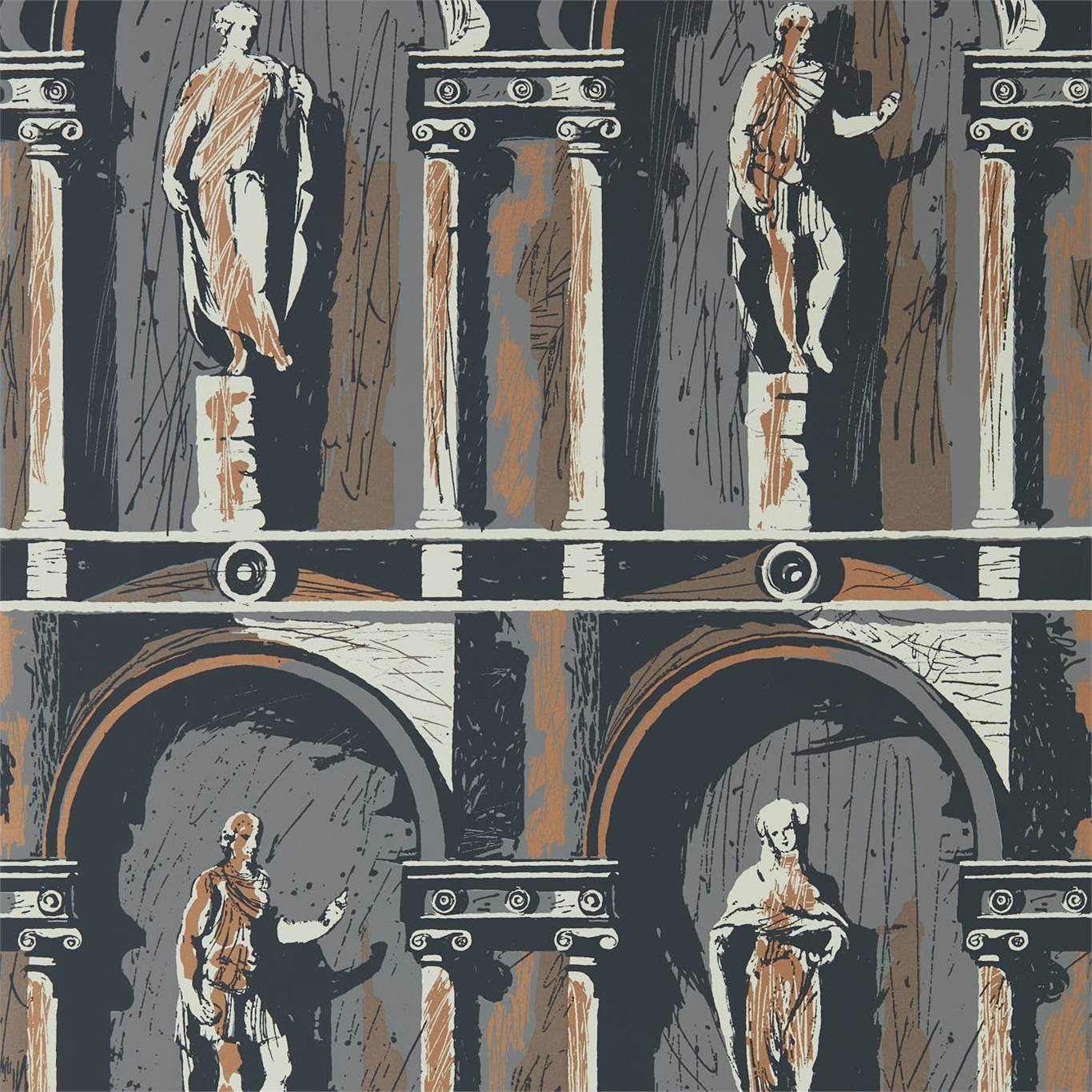 Montacute Wallpaper - City Grey/Bone Black - ZPLW312967 - Zoffany - Morris Wallpaper