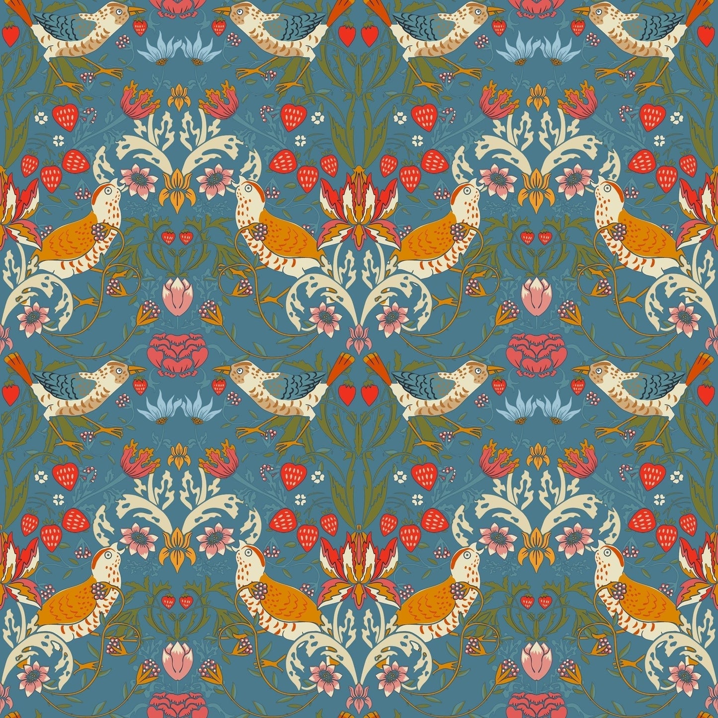 1026 - 1 - Strawberry Thief Wallpaper - Denim by Morris Collections