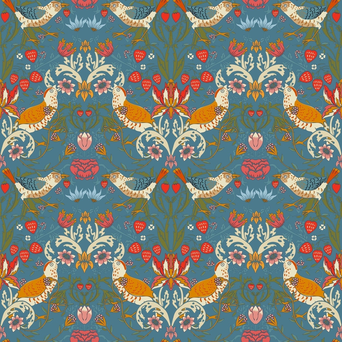 1026 - 1 - Strawberry Thief Wallpaper - Denim by Morris Collections