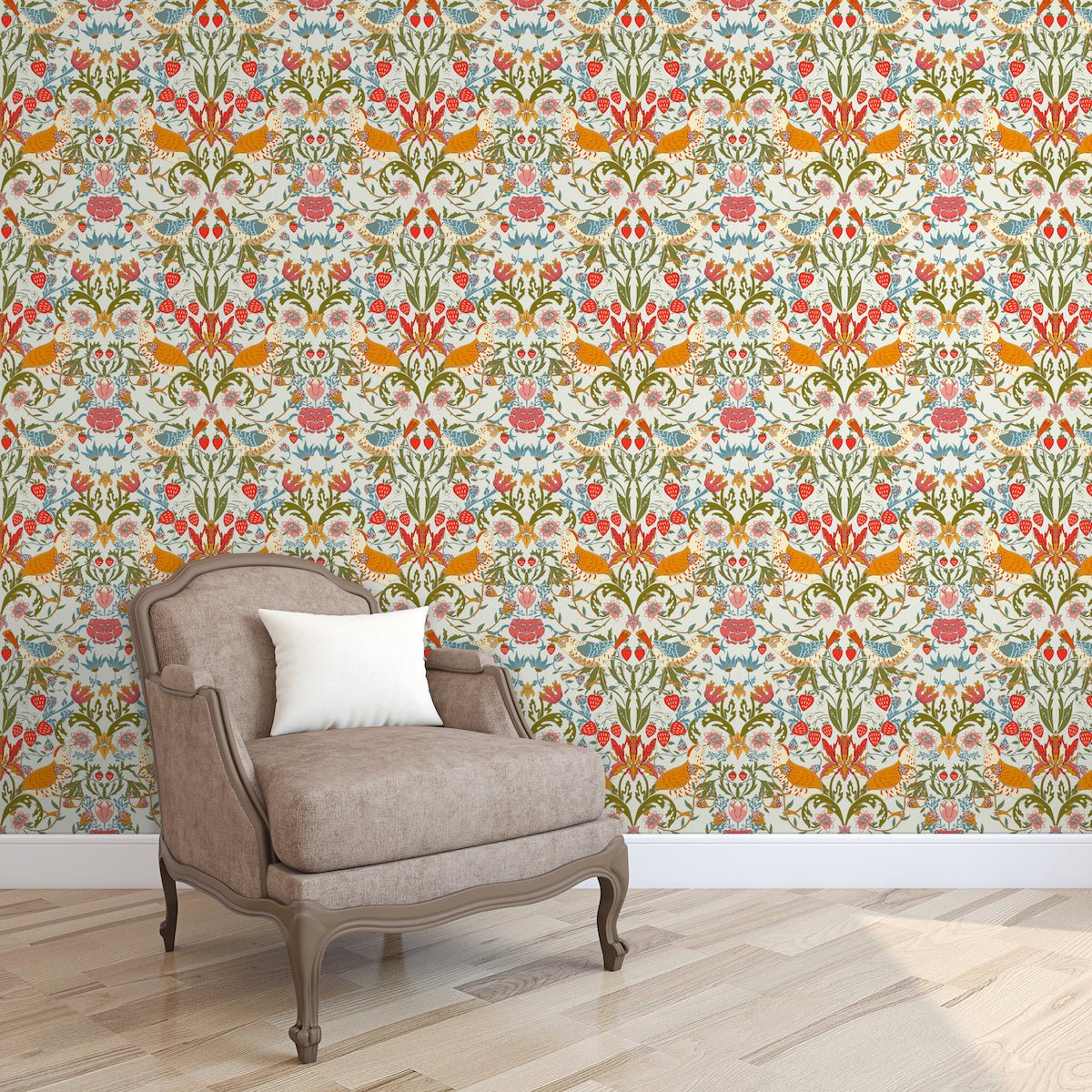 1024 - Strawberry Thief Wallpaper - Grey-Sky by Morris Collections
