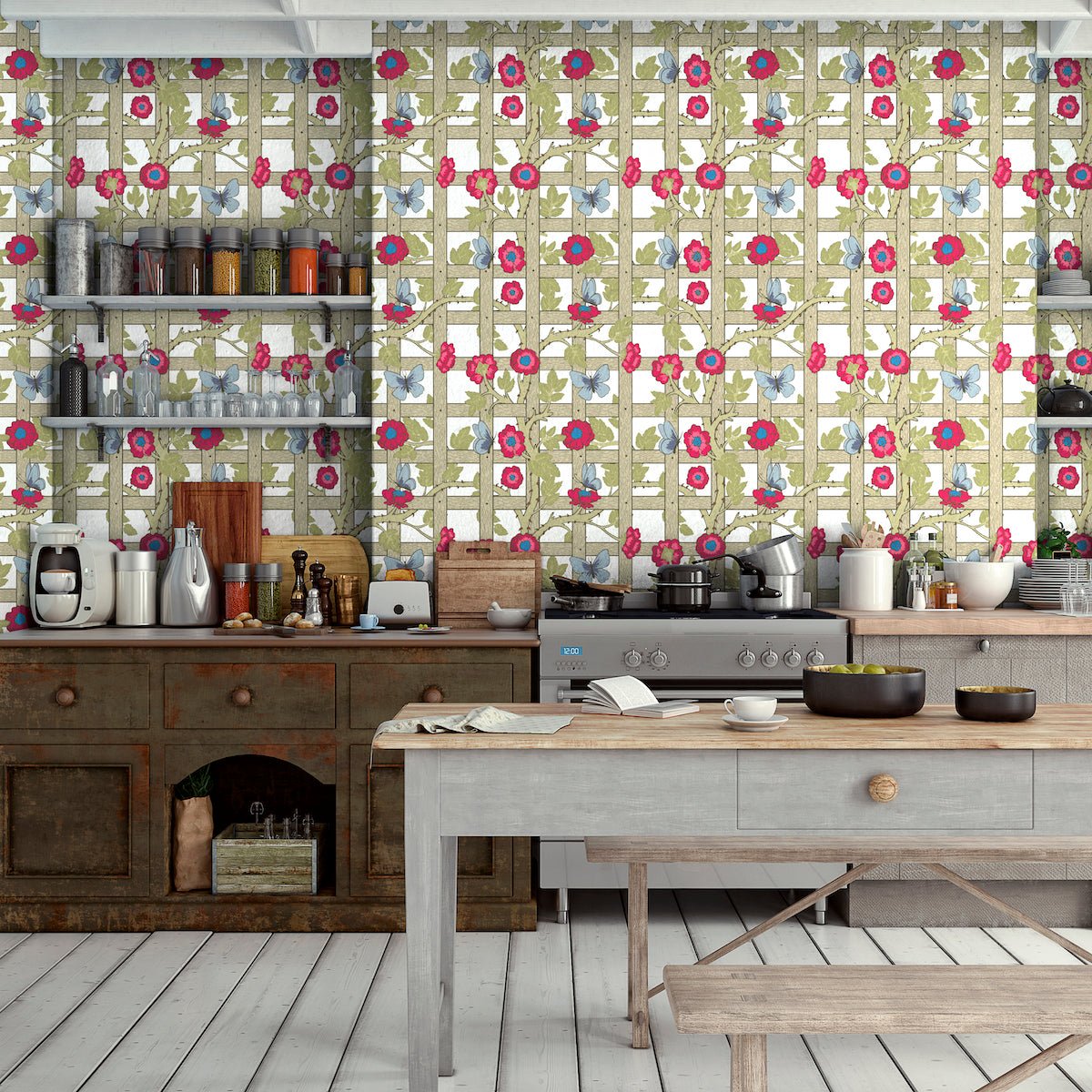 1039 - Trellis Wallpaper - Linen White by Morris Collections