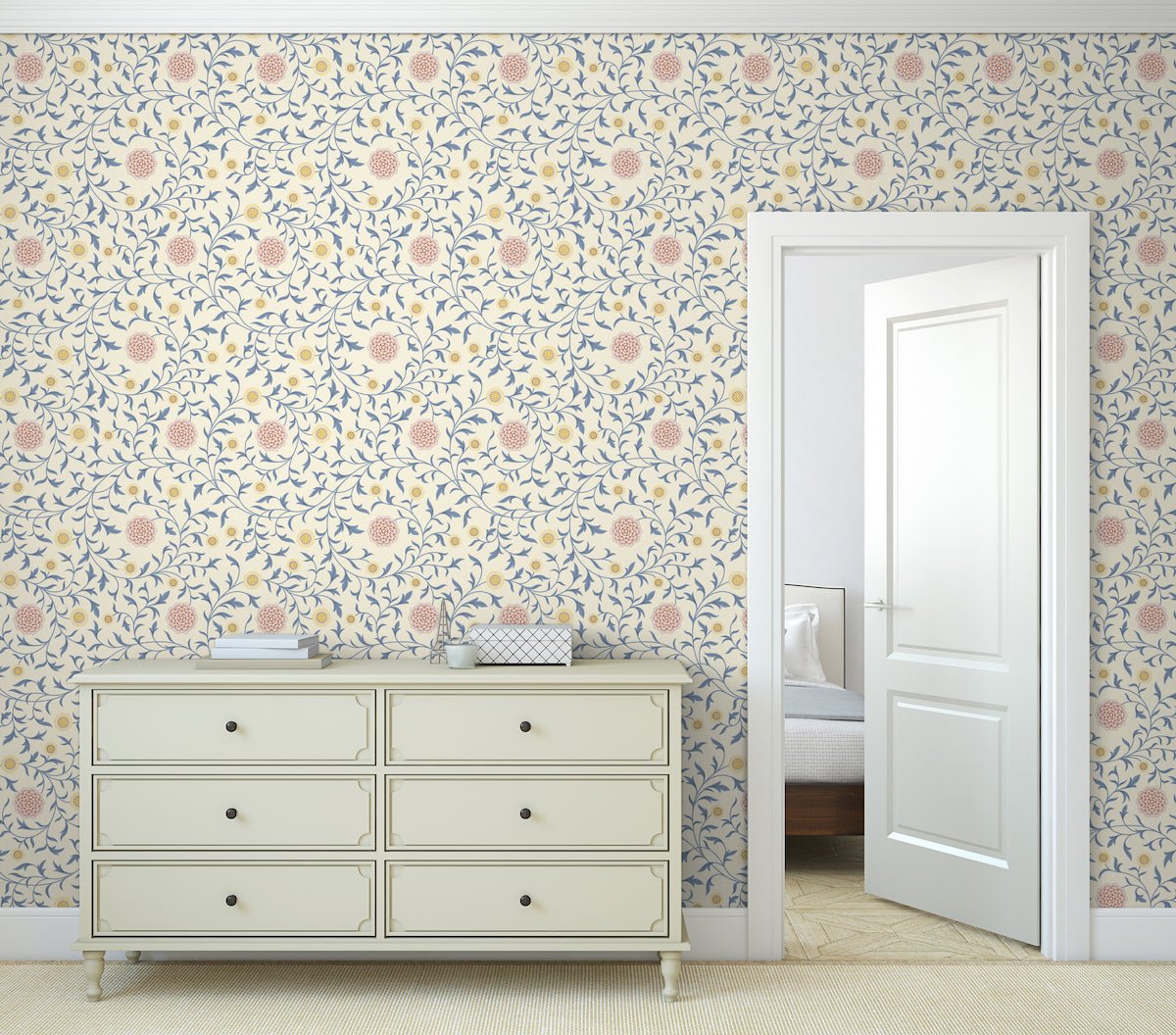 1050 - Scroll Wallpaper - Scroll Cream by Morris Collections