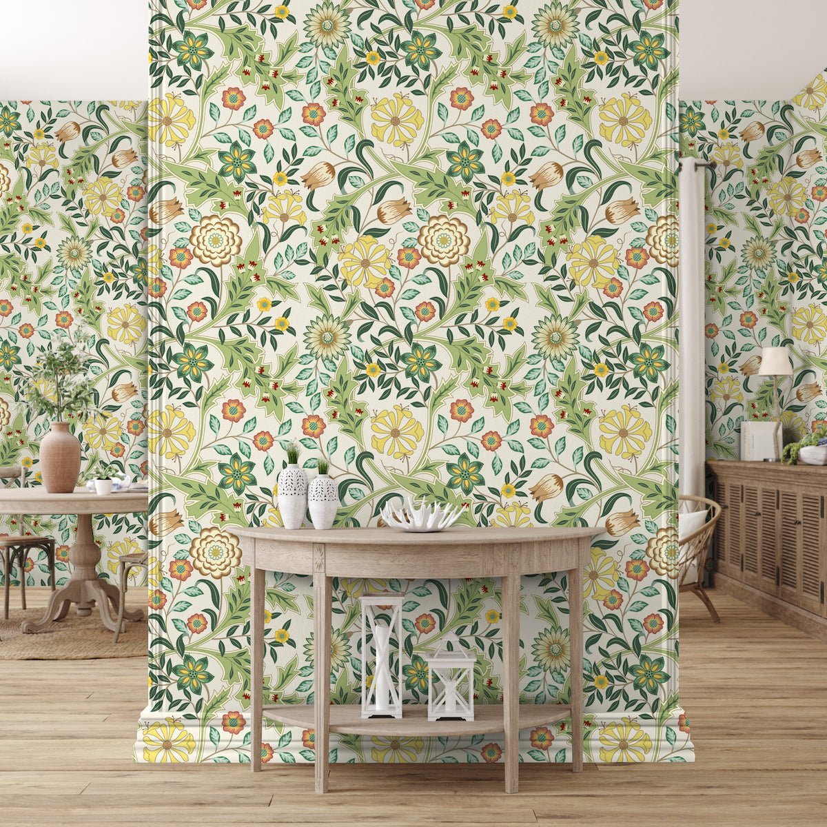 1121 - Honeysuckle & Amaris Wallpaper - Vellum Cream by Morris Collections