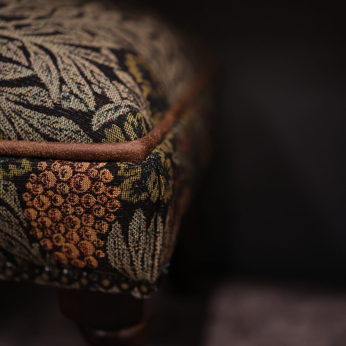 Morris Vines Upholstered Stool with Faux Leather Pipe - Hines of Oxford - AS1271 - Morris Wallpaper