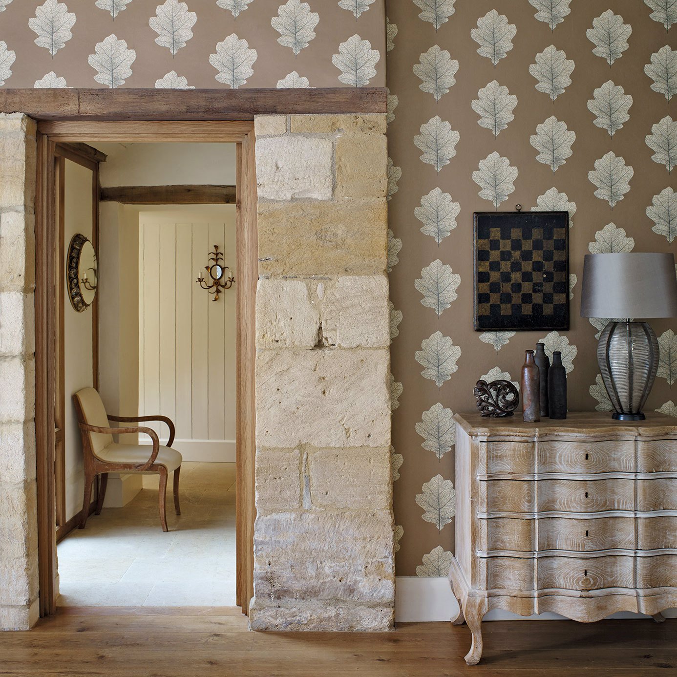 Oak Filigree Wallpaper - Charcoal/Bronze - Sanderson - DWOW215700 - Morris Wallpaper