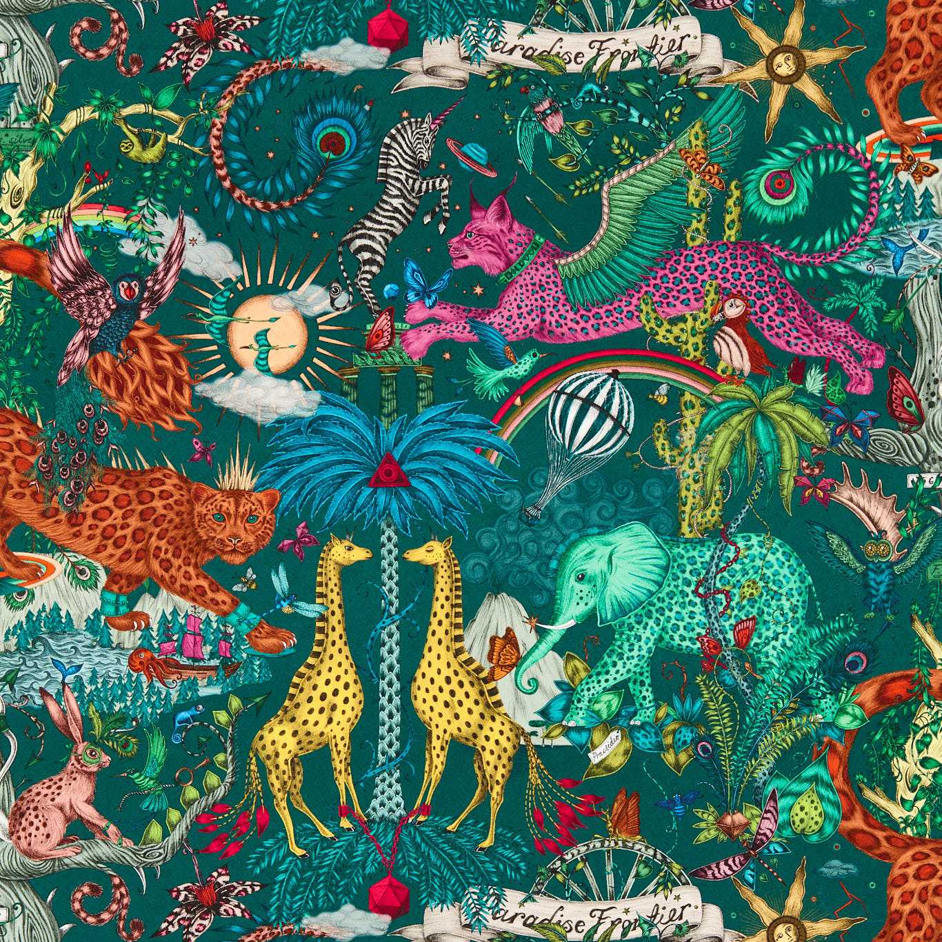 Paradise Lost Wallpaper - Teal - Clarke & Clarke - W0216/05 - Morris Wallpaper