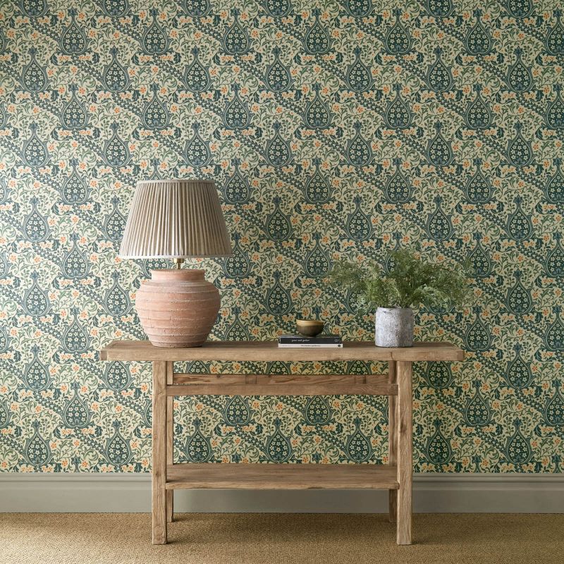 Persian Tulip Wallpaper - Teal - Morris & Co - 217599 - Morris Wallpaper