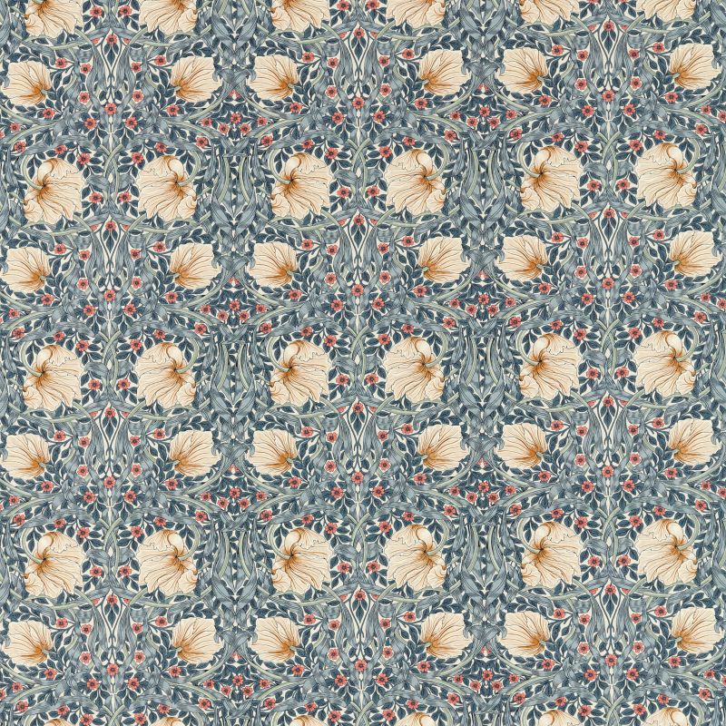 Pimpernel Fabric - Woad/Coral - Morris & Co - 227233 - Premier Wallcovering