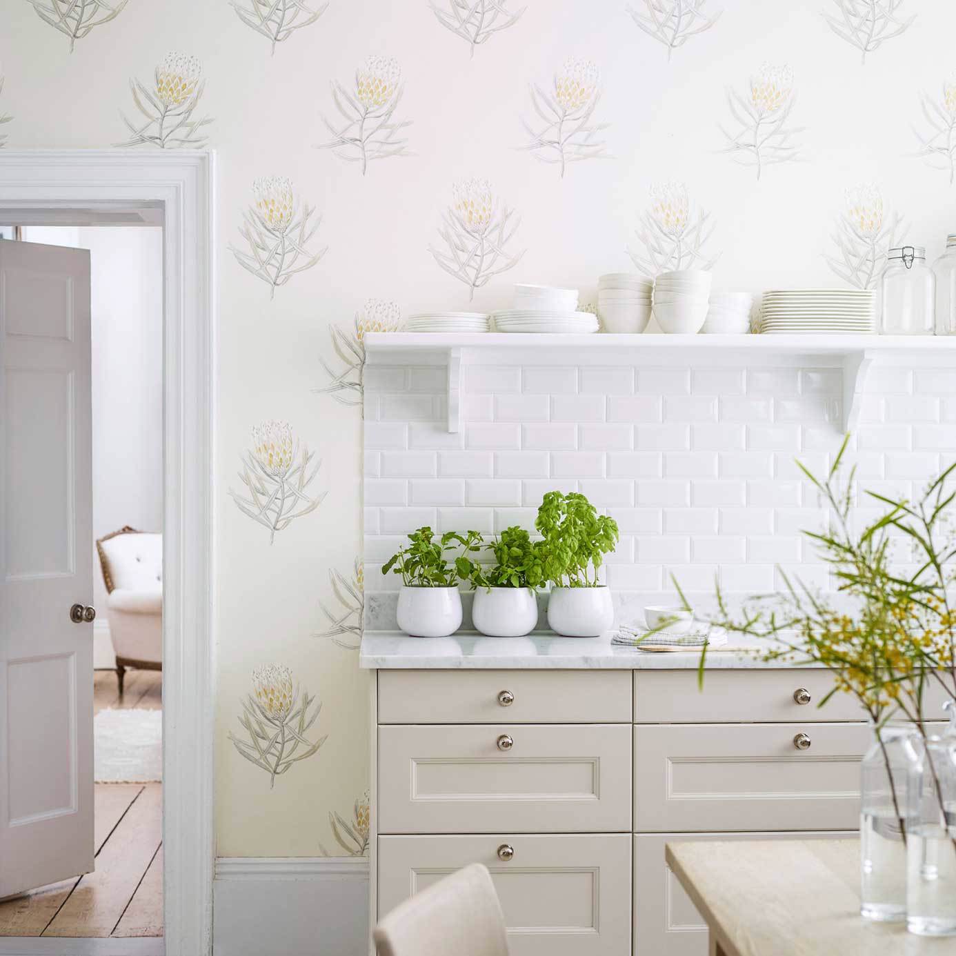 Protea Flower Wallpaper - Russet/Green - Sanderson - DART216329 - Morris Wallpaper