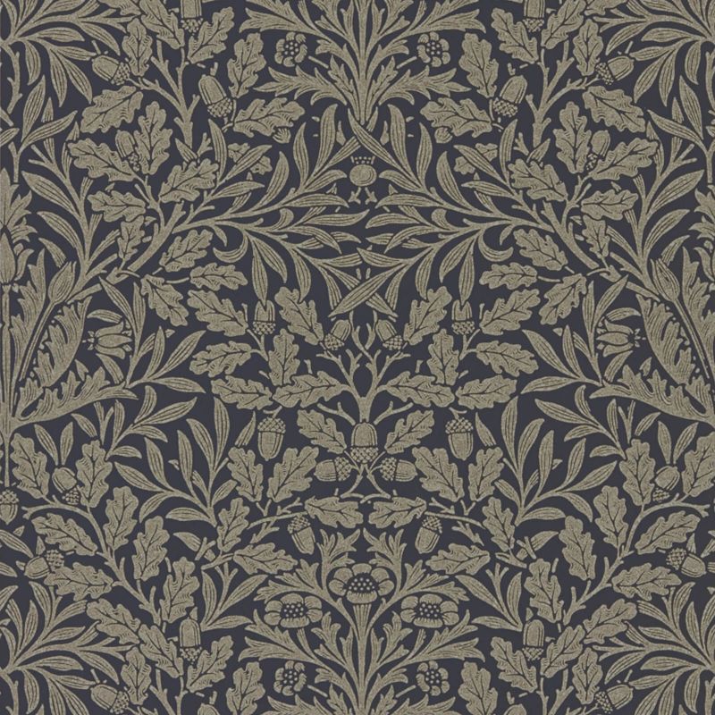 Pure Acorn Wallpaper - Charcoal/Gilver - Morris & Co - 216033 - Morris Wallpaper