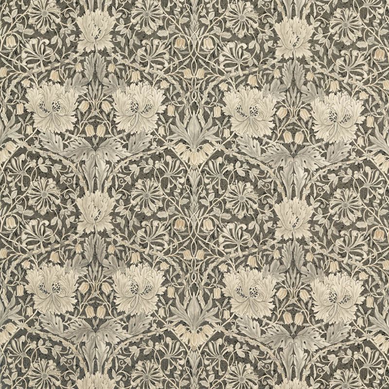 Pure Honeysuckle & Tulip Print Fabric - Black Ink - Morris & Co - 226482 - Premier Wallcovering
