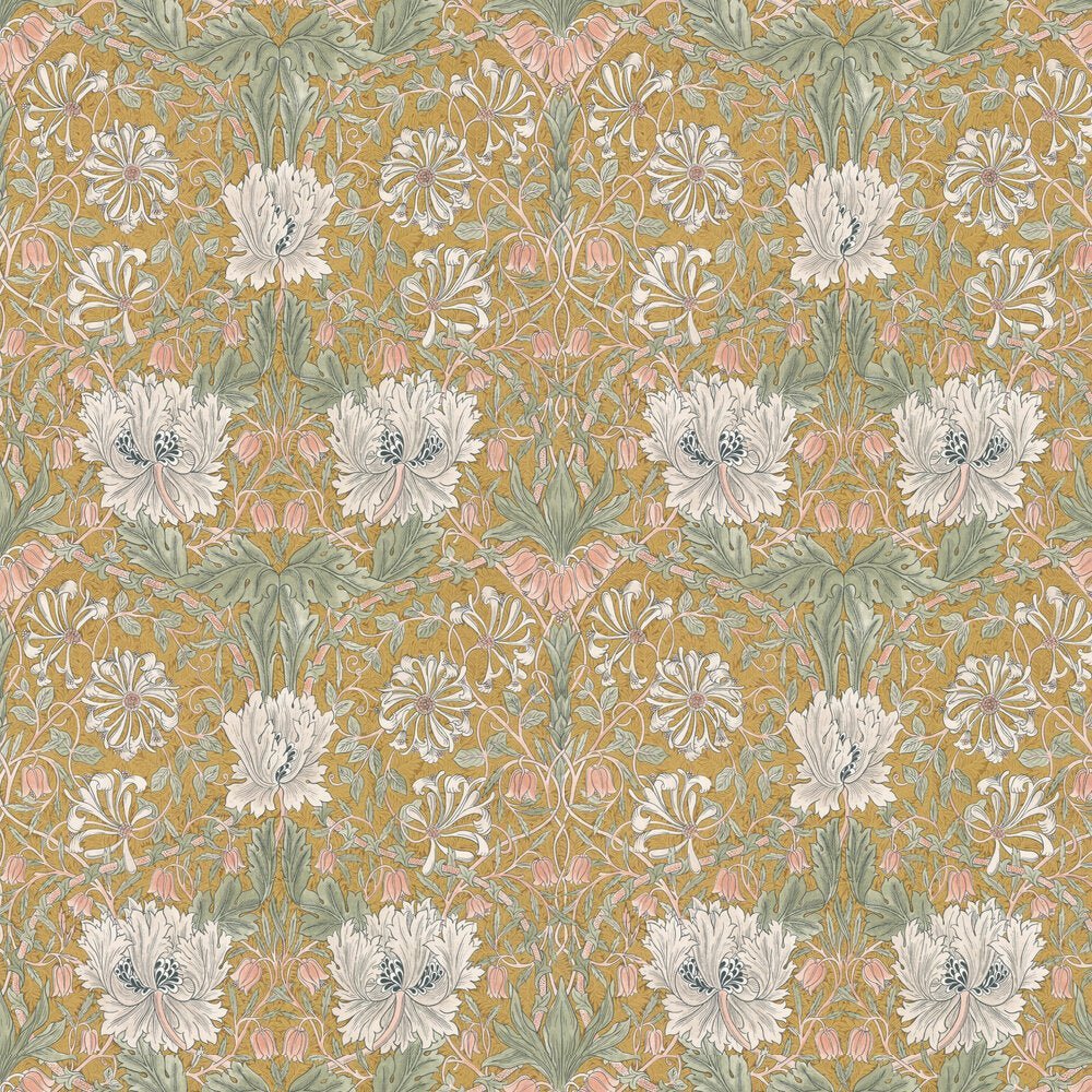 Morris & Co Pure Honeysuckle & Tulip Wallpaper in Gold - 217384