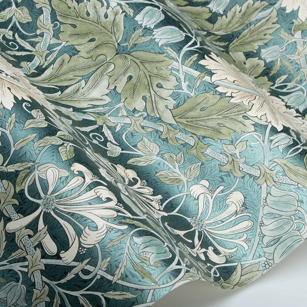 Pure Honeysuckle & Tulip Wallpaper - Peacock - 217385 - Morris Wallpaper WD