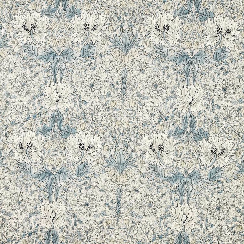 Pure Honeysuckle & Tulip Wide Width Fabric - Mineral Blue/Cream - Morris & Co - 227290 - Premier Wallcovering
