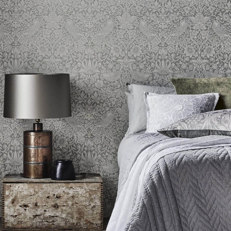 Pure Strawberry Thief Wallpaper - Oyster/Chalk - Morris & Co - 216021 - Morris Wallpaper