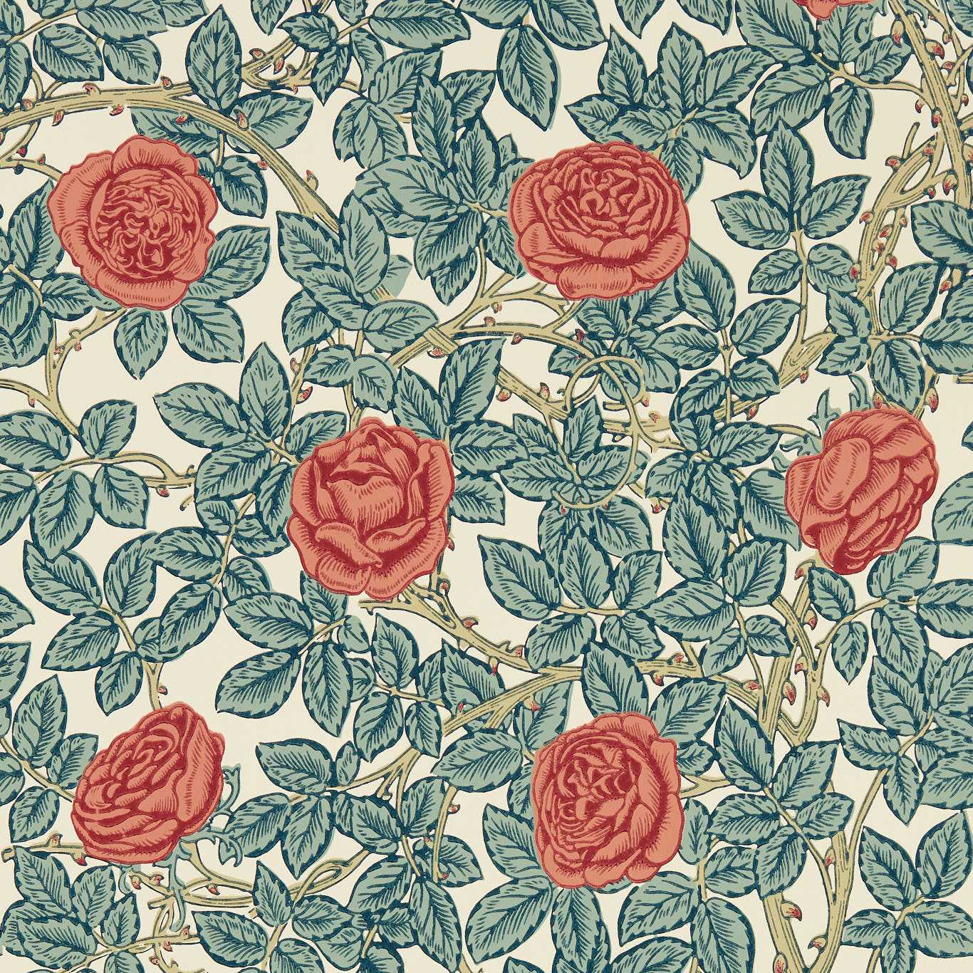 Rambling Rose Wallpaper - Emery Blue/Spring Thicket - 217206 - Morris & Co