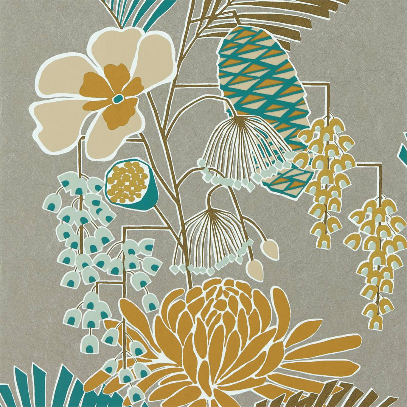 Salon Wallpaper - Platinum / Peacock / Seafoam - Harlequin - HSAW112151 - Morris Wallpaper