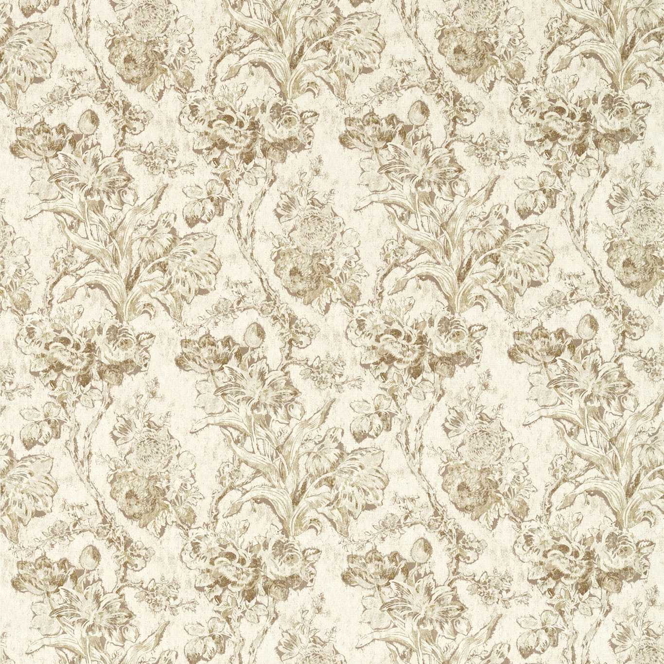 Sanderson - Fringed Tulip Toile Putty Fabric - DGDF227182 - Morris Wallpaper