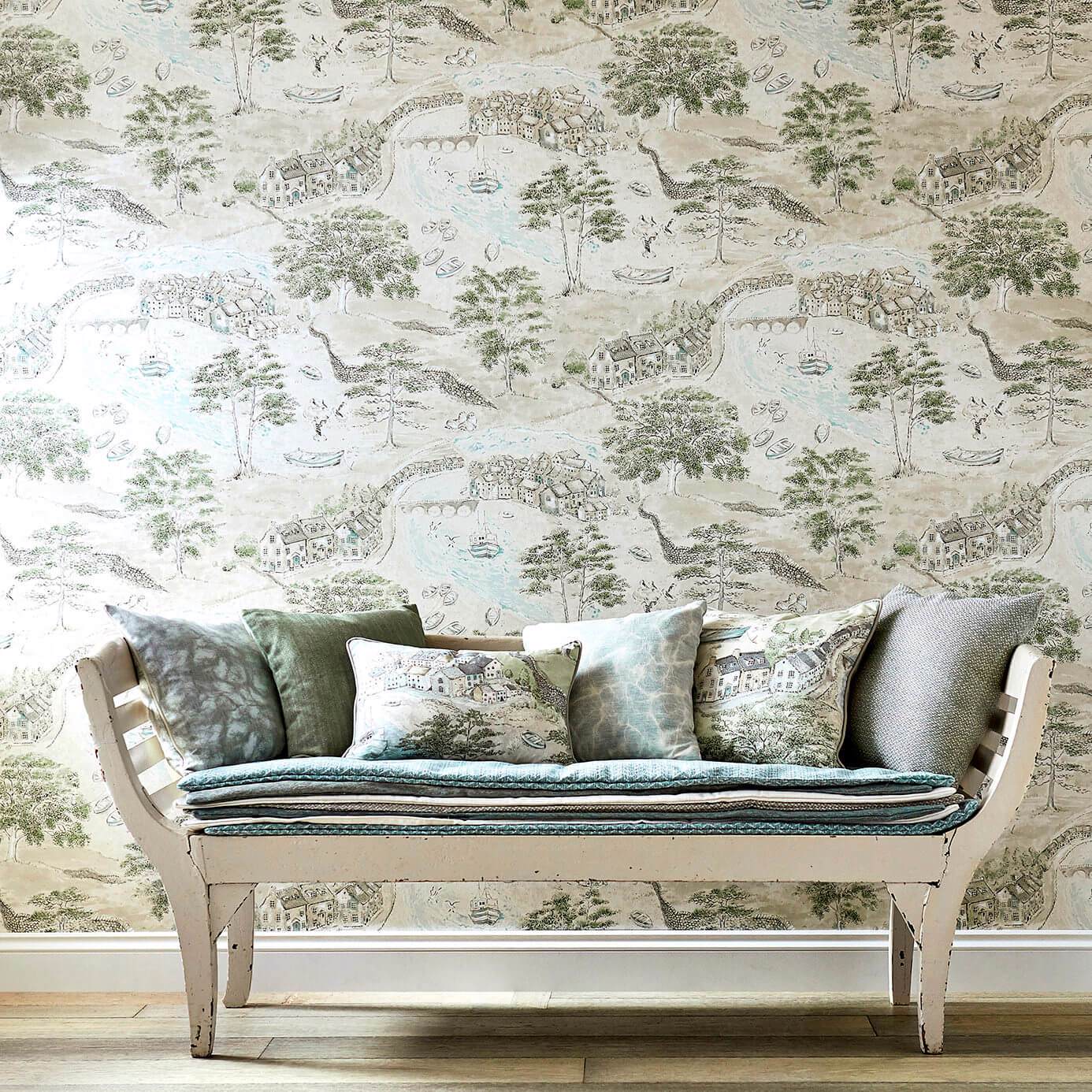 Sea Houses Wallpaper - Chalk/Silver - Sanderson - DEBB216491 - Morris Wallpaper