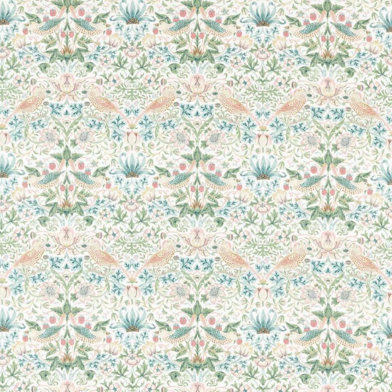 Simply Strawberry Thief Fabric - Cochineal/Willow - Morris & Co - 226918 - Premier Wallcovering