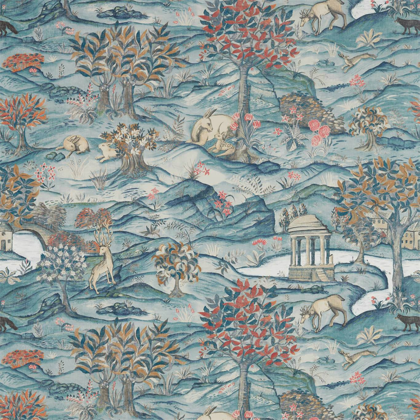 Stand Wood Wallpaper - Teal/Velvet Blue - ZDAR312855 - Zoffany - Morris Wallpaper