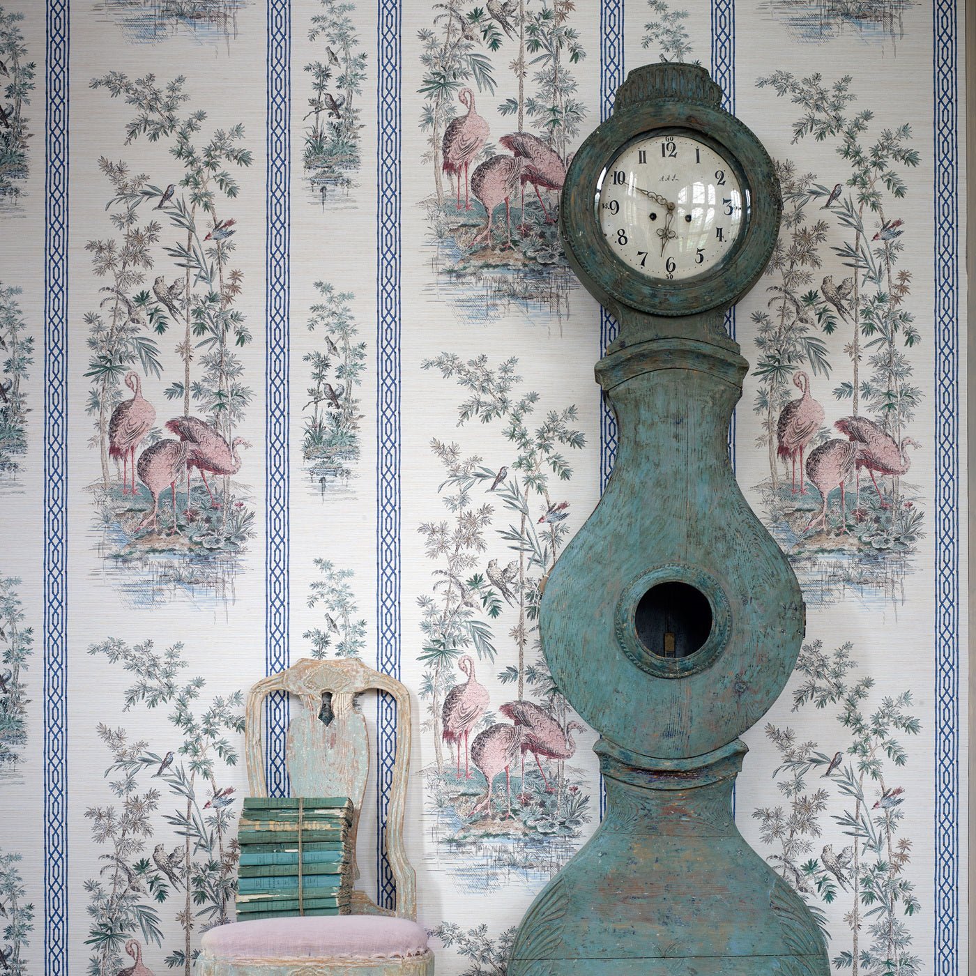 Storks & Thrushes Wallpaper - Tuscan Pink / Cobalt - ZCOT313032 - Zoffany - Premier Wallcovering