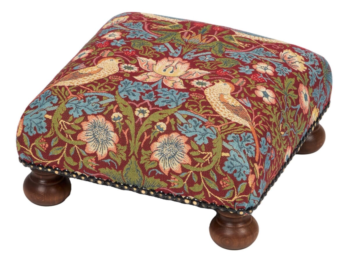 Strawberry Thief Red Tapestry Footstool - Hines of Oxford - F1073 - Morris Wallpaper
