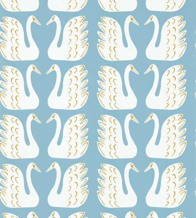 Swim Swam Swan Wallpaper - Sky / Chai - NART112809 - Scion