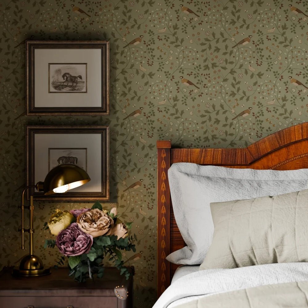 The Grand Estate Wallpaper - Rural Tones on Sage Green - LAN100220 - Lucie Annabel - Premier Wallcovering