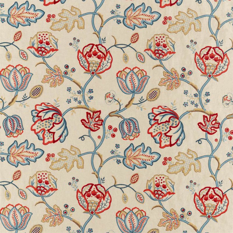 Theodosia Embroidery Fabric - Wine/Indigo - Morris & Co - 236822 - Premier Wallcovering