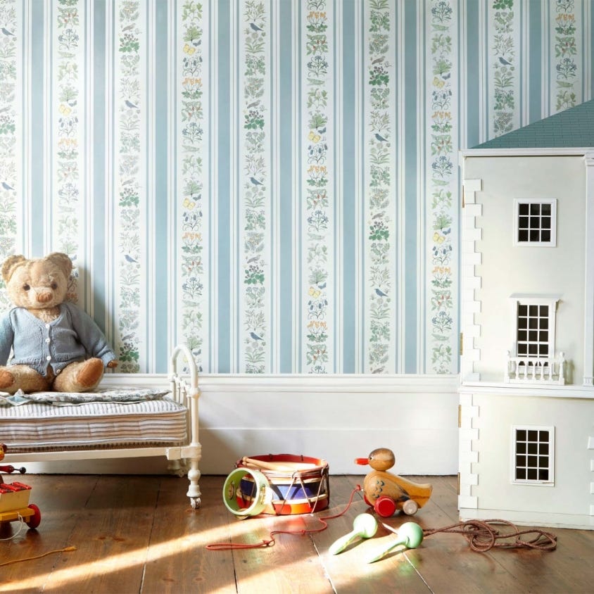 Voysey's Garden Stripe Wallpaper - Off-White & Ether - House of Hackney - 1-WA-VOY-DI-W&S-XXX - Morris Wallpaper