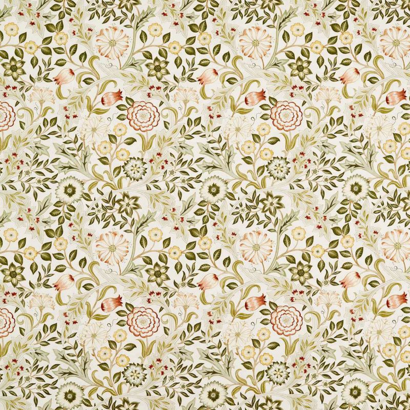 Wilhelmina Wide Width Fabric - Russet/Leaf Green - Morris & Co - 227294 - Premier Wallcovering