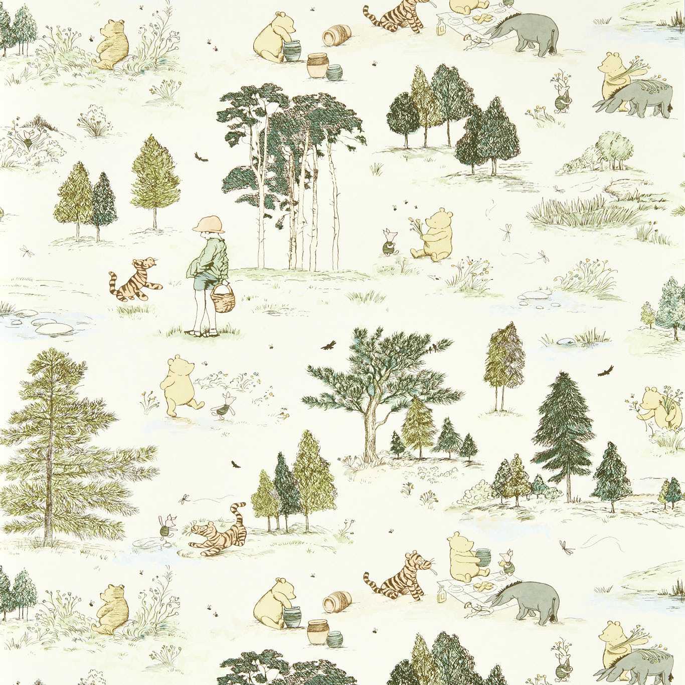 Winnie The Pooh Wallpaper - Macaron Green - DDIW217280