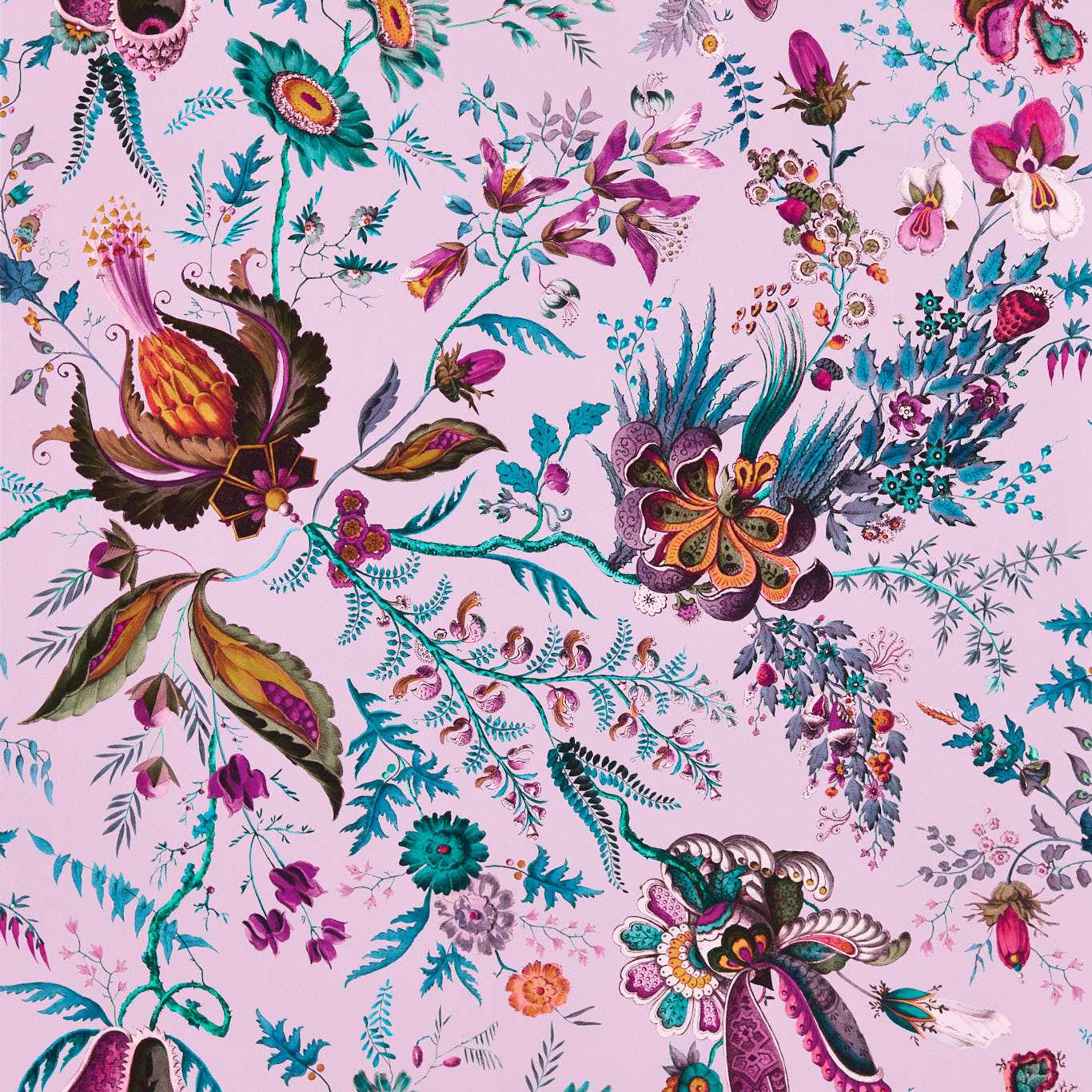 Wonderland Floral Wallpaper - Amethyst/Lapis/Ruby - Harlequin - HSRW113066 - Morris Wallpaper