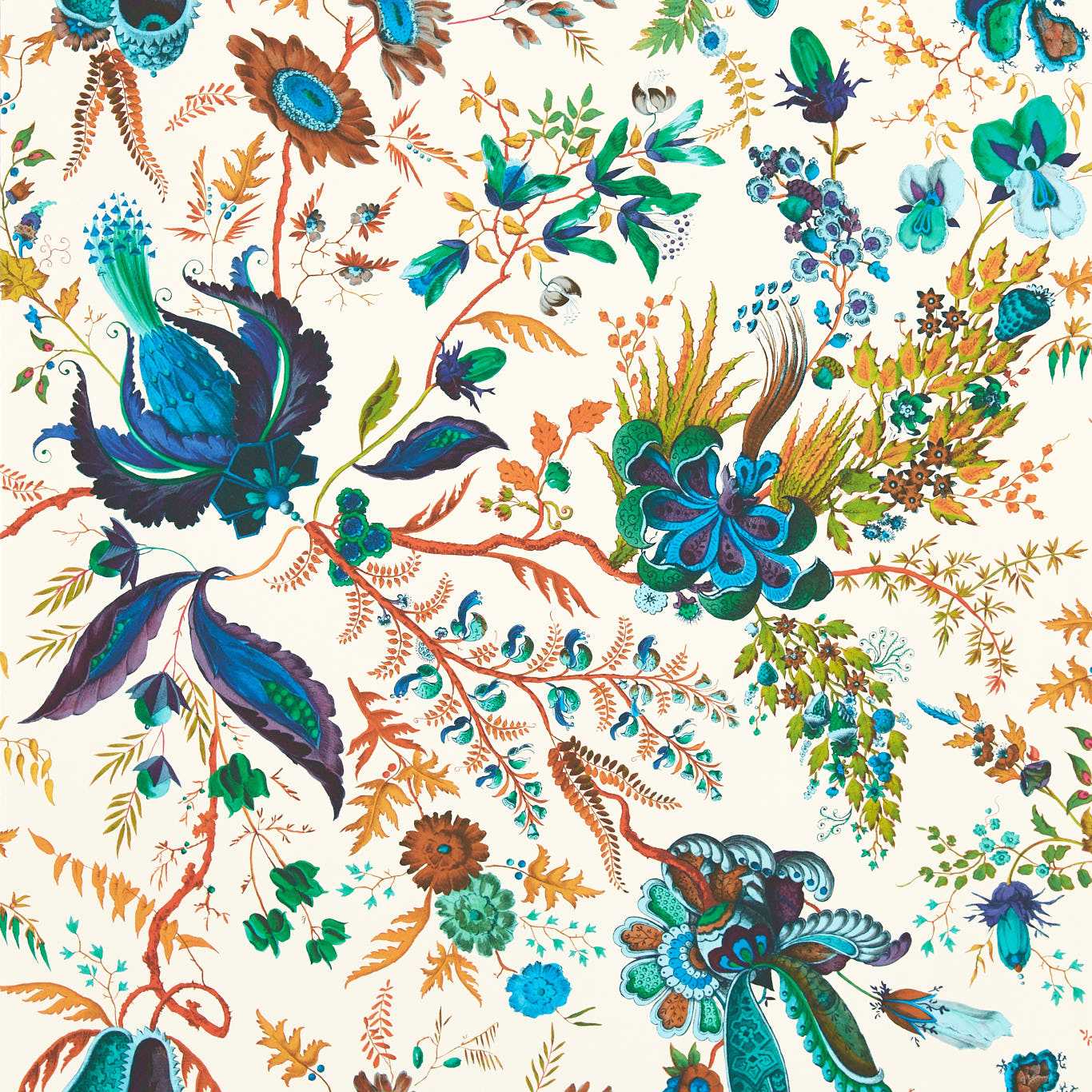 Wonderland Floral Wallpaper - Lapis/Emerald/Carnelian - Harlequin - HSRW113067 - Morris Wallpaper
