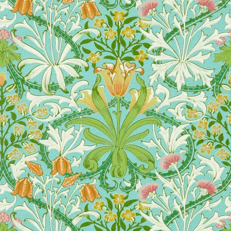 Woodland Weeds Wallpaper - Orange/Turquoise - Morris & Co - 217101 - Morris Wallpaper