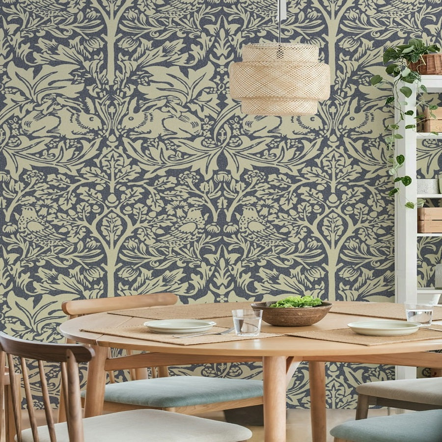 Brer Rabbit Wallpaper - Slate/Vellum - DMORBR103 - SALE – Morris Wallpaper