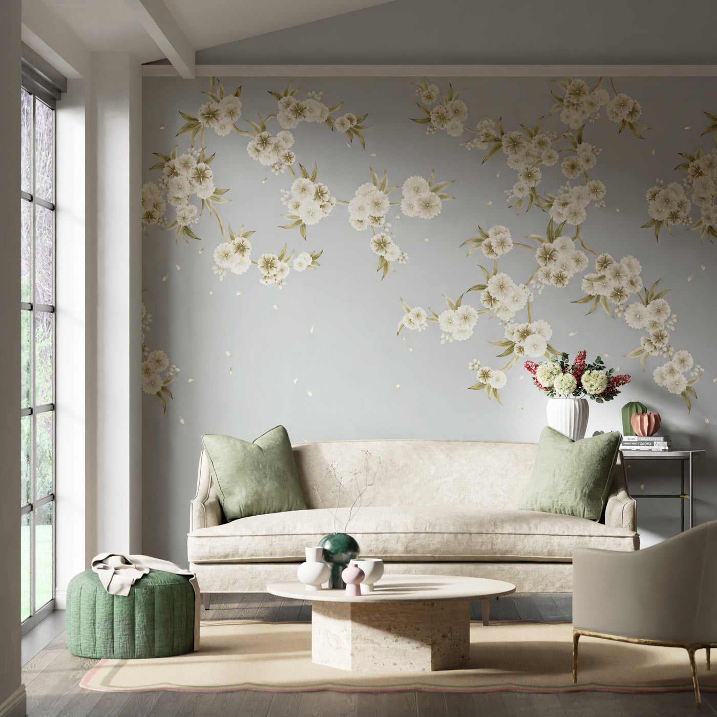Rosa Wallpaper - Feather Grey/ Paper Lantern/Oyster - HDHW112888