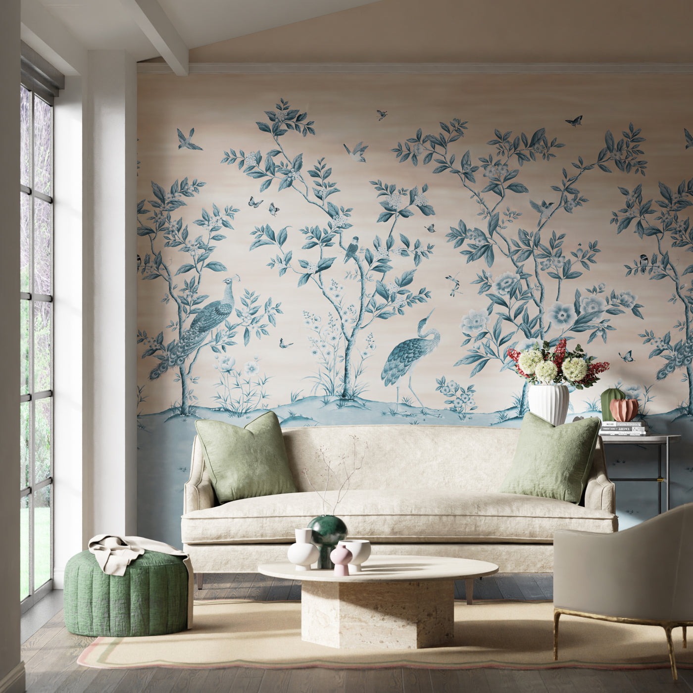 Florence Wallpaper - Powder/ China Blue - HDHW112890
