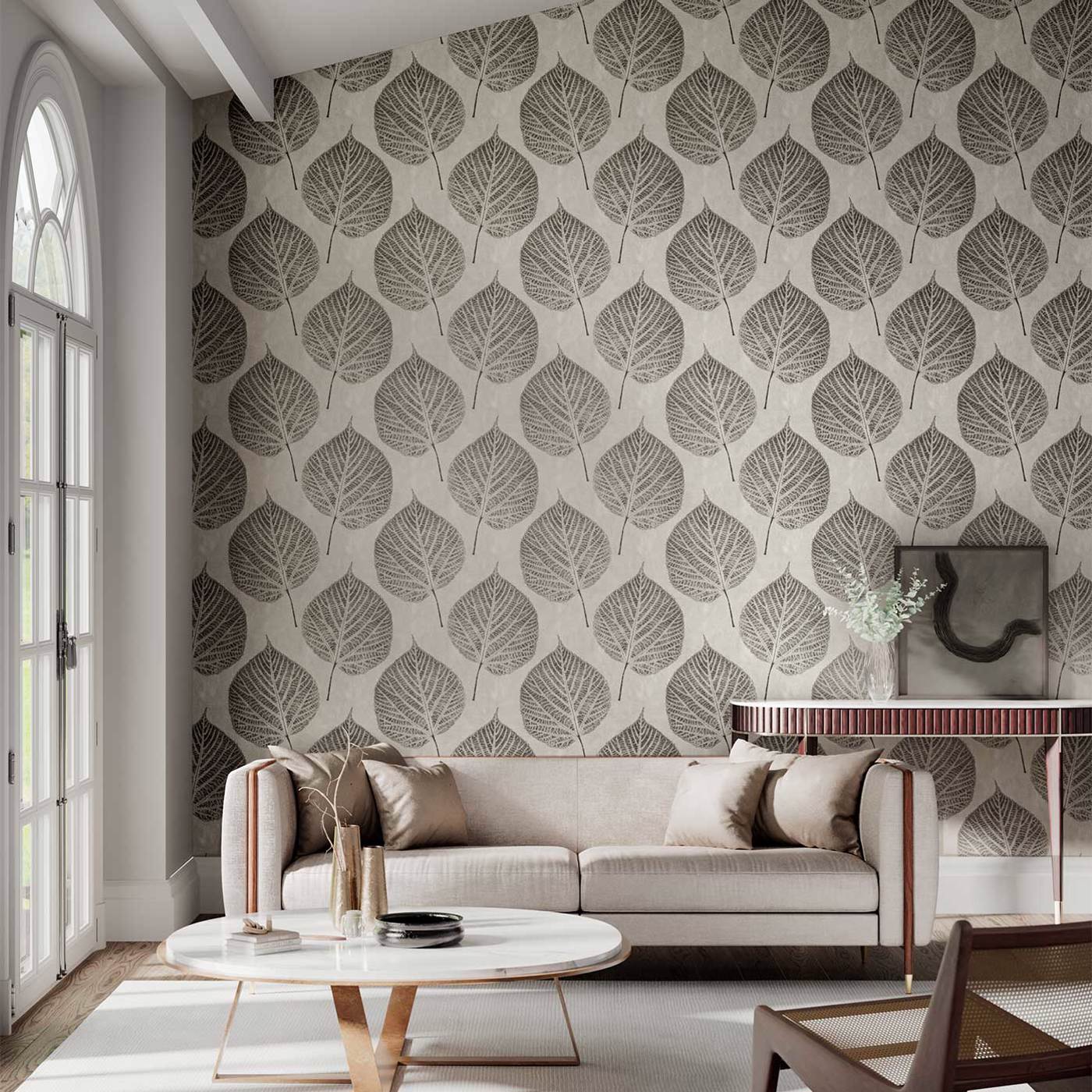Leaf Wallpaper - Slate/Silver - HTEW112608