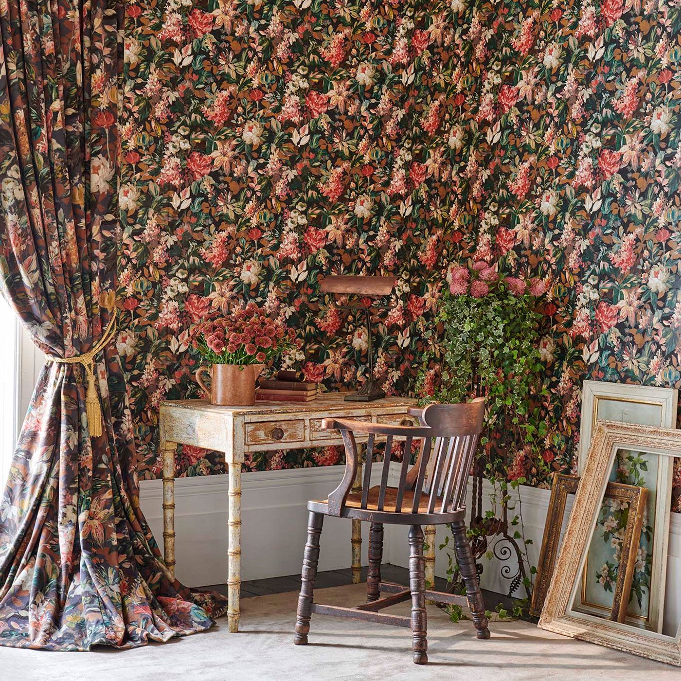 Lilum Wallpaper - Olive/Raspberry - W0158/03