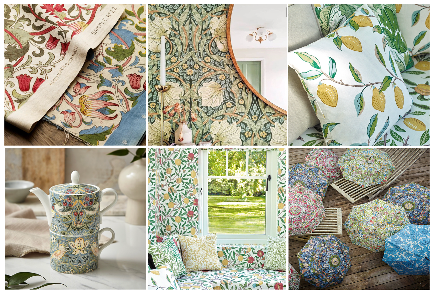 A collection of wallpapers by William Morris and Morris fabrics