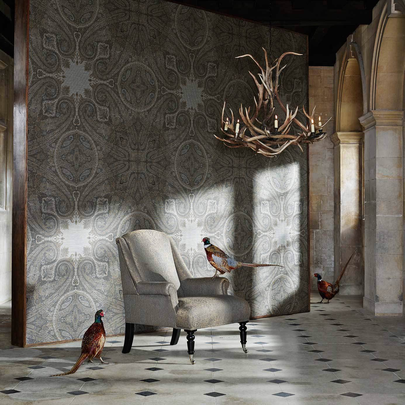 Elswick Paisley Wallpaper - Blue Umber - ZKEM312645