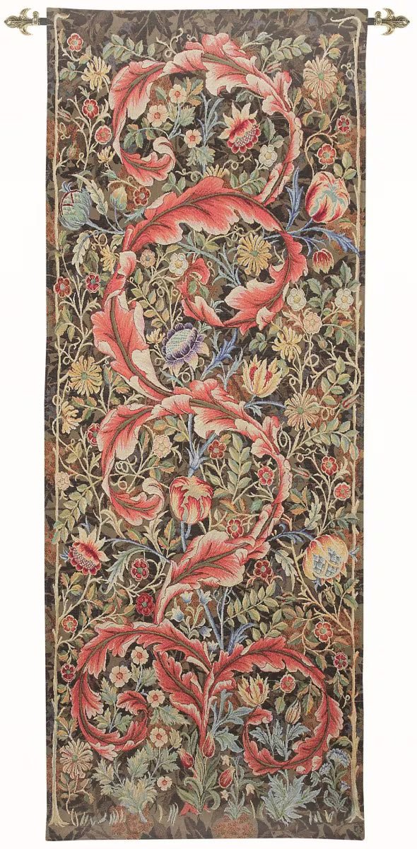 Acanthus Leaf - Burgundy Loom Woven Tapestry - 185 x 72 cm - Rod Size 2 - Hines of Oxford - LW873 - Morris Wallpaper
