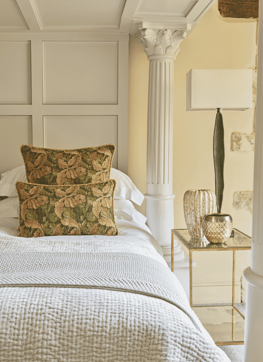 Acanthus Leaf Gold Cushion with Gold Rope Cord with Feather Filler - Hines - 830LP-1 - Morris Wallpaper