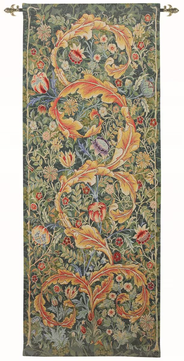 Acanthus Leaf - Gold Loom Woven Tapestry - 185 x 72 cm - Rod Size 2 - Hines of Oxford - LW8731 - Morris Wallpaper