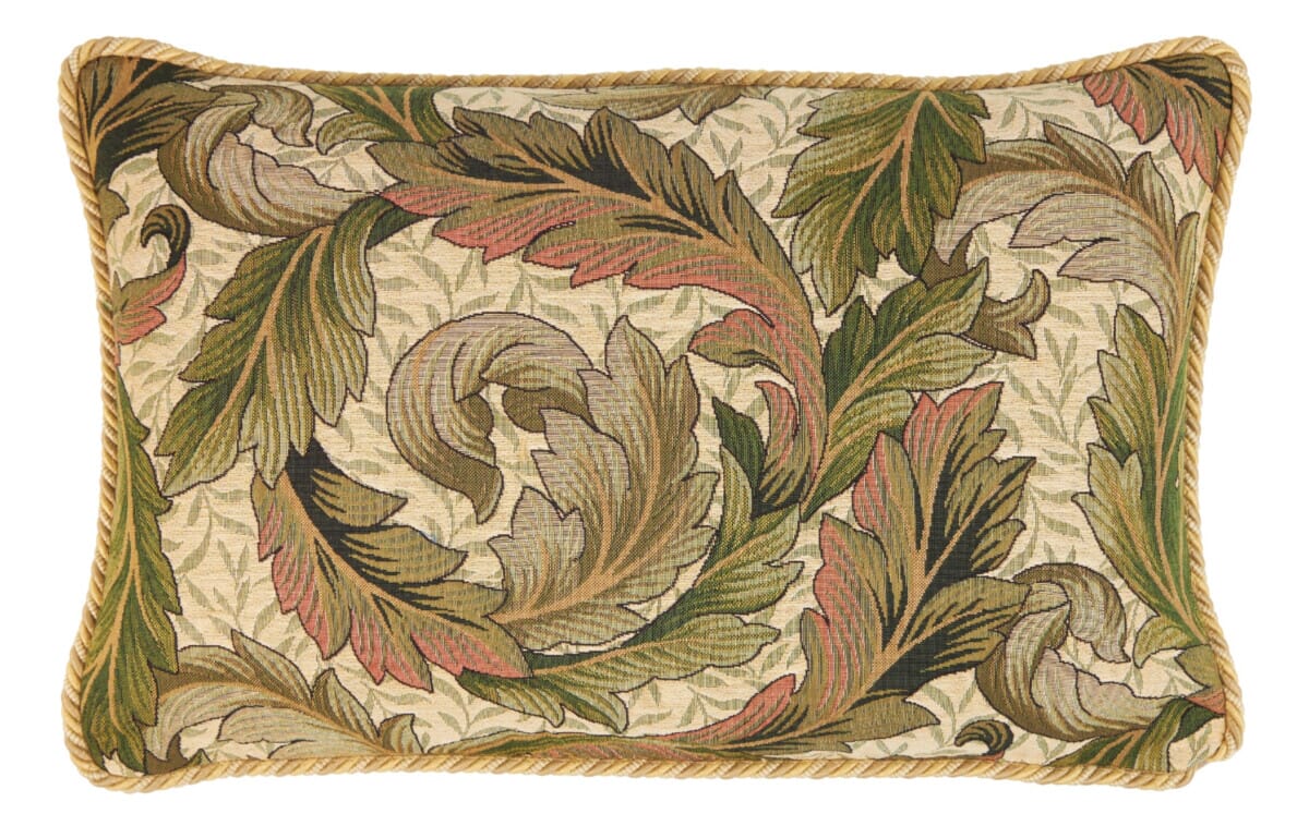 Acanthus & Lily Summer Cushion with Gold Rope Cord with Feather Filler - Hines - 1053LP-2 - Morris Wallpaper