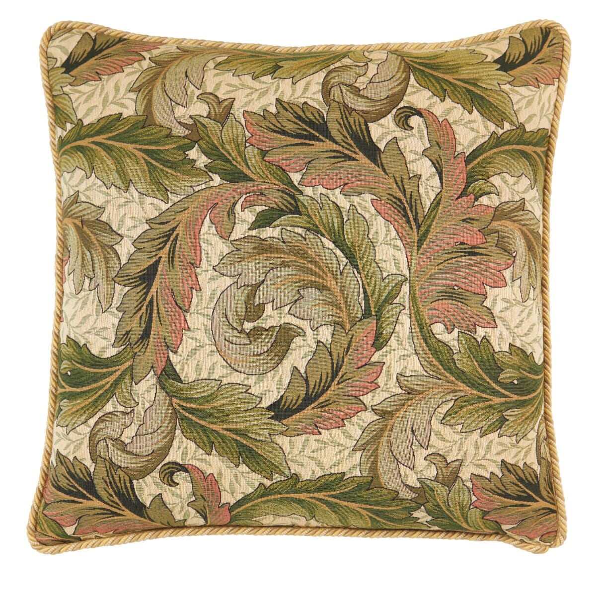 Acanthus & Lily Summer Cushion with Gold Rope Cord with Feather Filler - Hines - 1053LP-3 - Morris Wallpaper